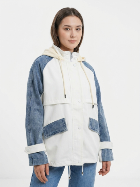 Veste Bicolore Blanche et Empiècements Denim