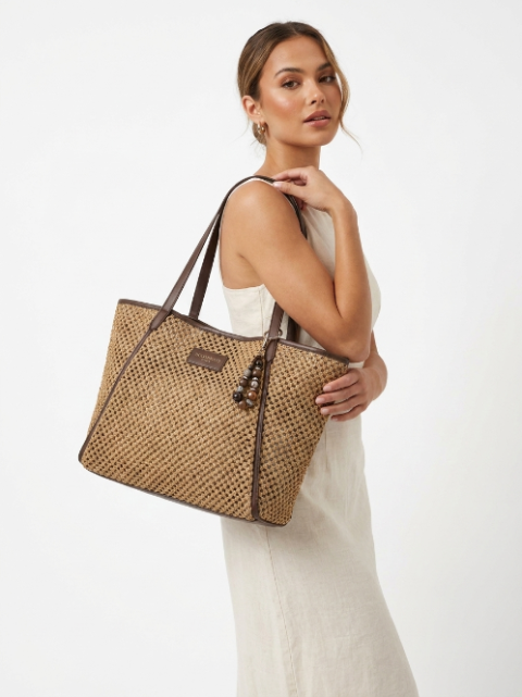 Grand Sac Cabas Tressé Ajouré avec Finitions Marron - Flora & Co