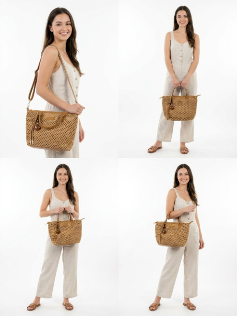 Sac à Main Tressé Ajouré avec Bijou de Sac - Flora & Co
