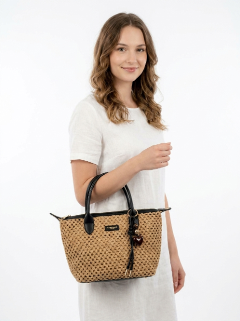 Sac à Main Tressé Ajouré avec Finitions Noires - Flora & Co