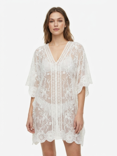 Tunique Robe Paréo en Dentelle et Broderie Florale