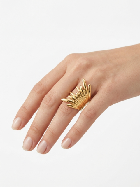 Bague Ouverte Sculpturale "Rayons Dorés"