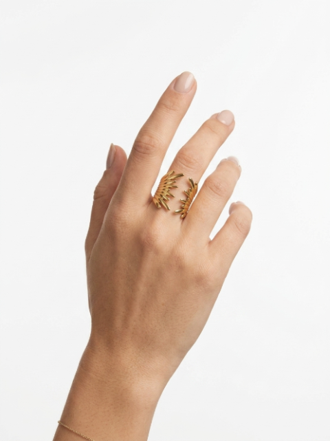 Bague Ouverte Sculpturale "Rayons Dorés"
