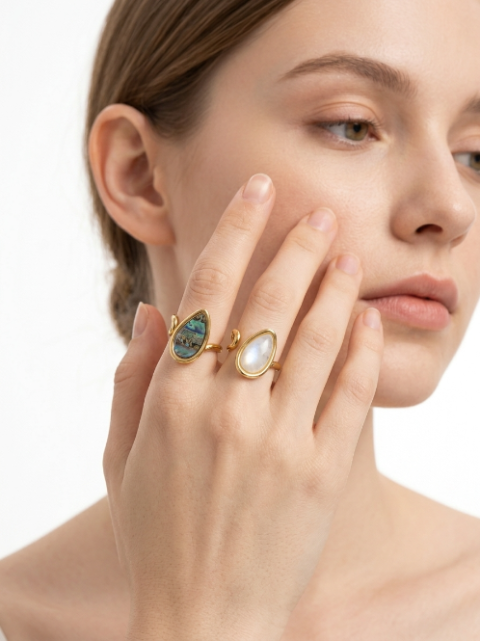 Bague Ajustable "Goutte de Nature" en Nacre ou Abalone