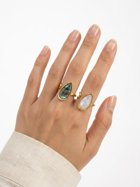 Bague Ajustable "Goutte de Nature" en Nacre ou Abalone